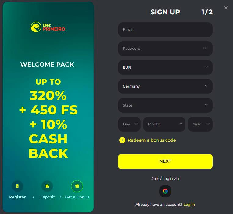 register betprimeiro casino